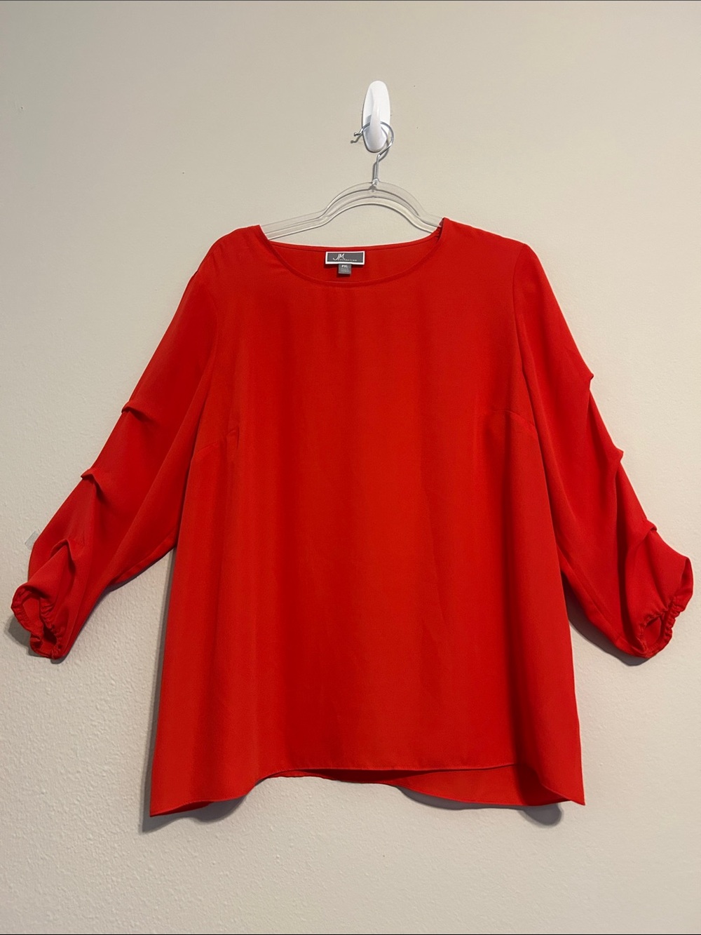 JM Collection Red Ruched Sleeve Blouse PXL Lightweight Tunic Top